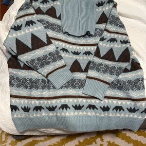 HYFVE Blue and Brown Patterned Sweater